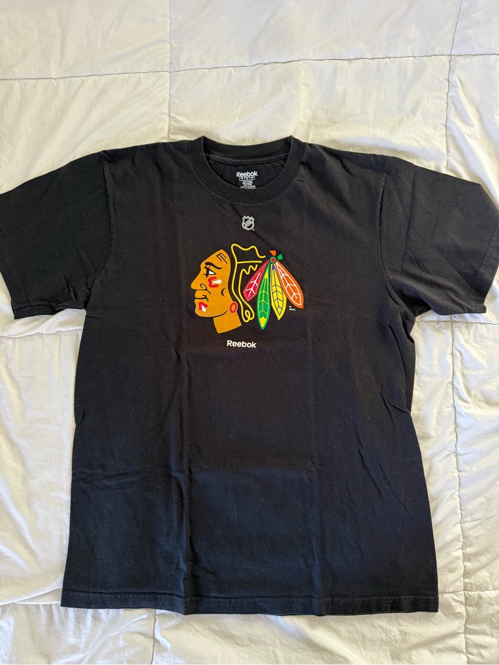 Reebok Black Chicago Blackhawks Graphic Tee with Colorful Logo